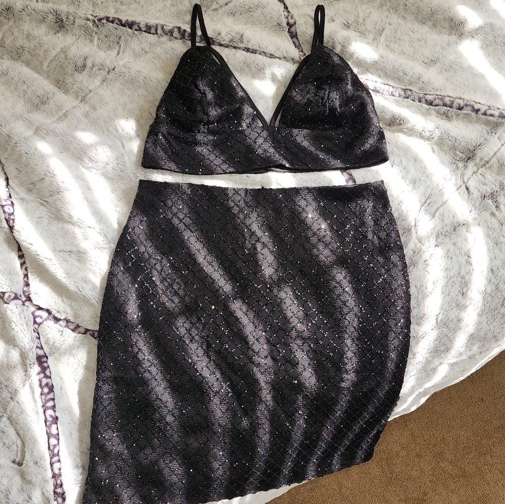 Black Glitter Skirt Set